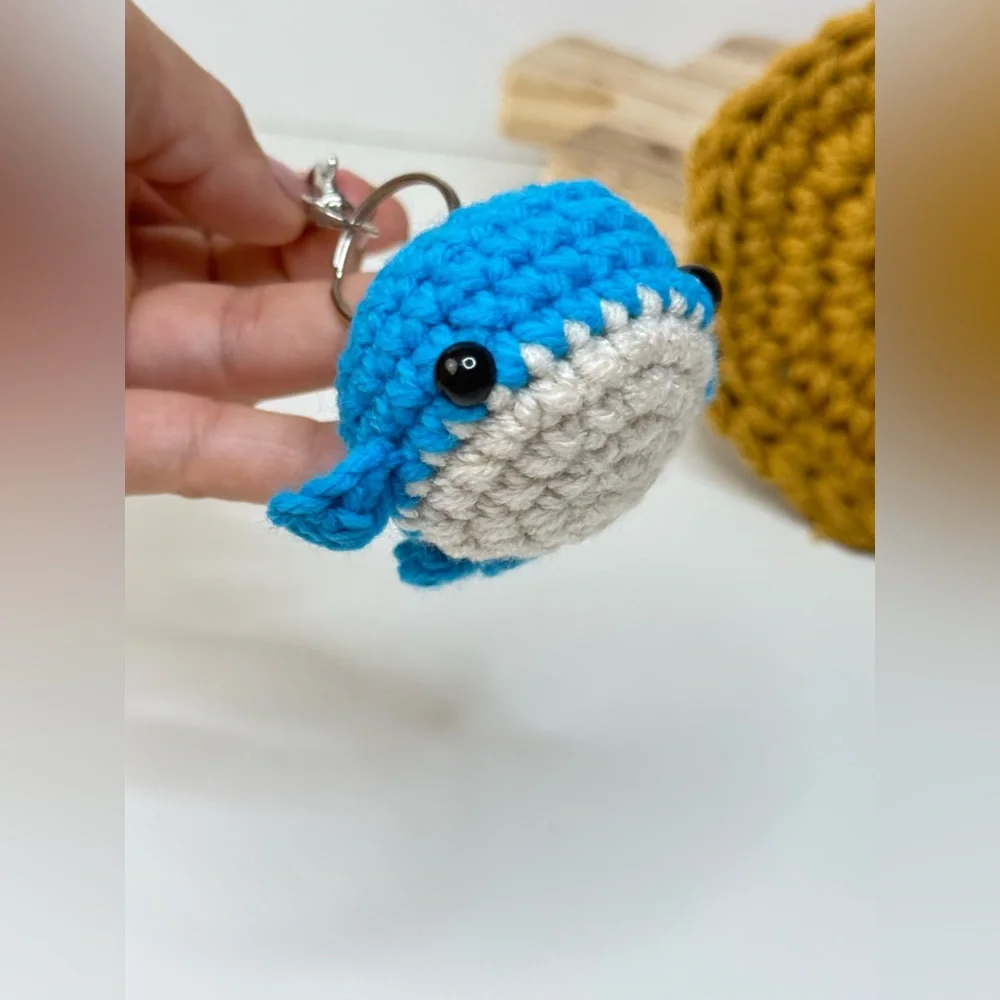 Handcrafted Blue Crochet Whale Keychain
